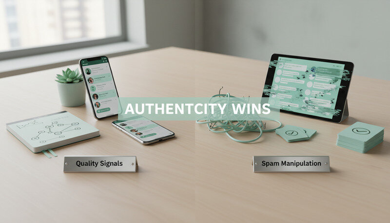 Comparison between authentic social media presence and spam manipulation tactics