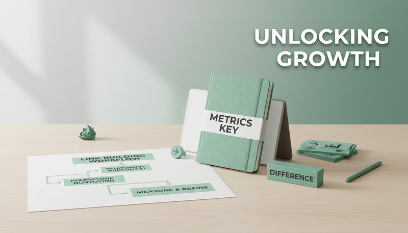 Flowchart showing link building workflow from prospect research to relationship nurturing