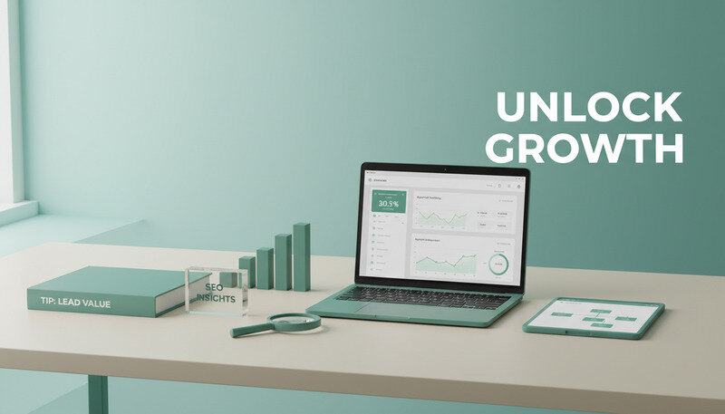 SEO dashboard showing keyword ranking improvements and backlink quality metrics