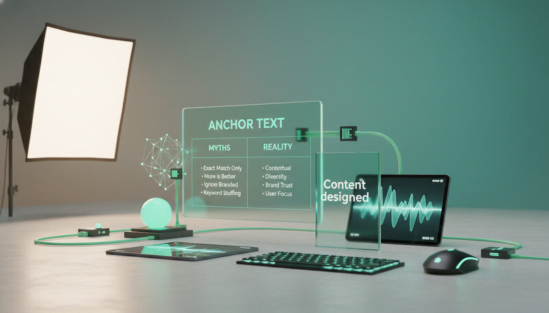 Infographic showing common anchor text myths versus reality