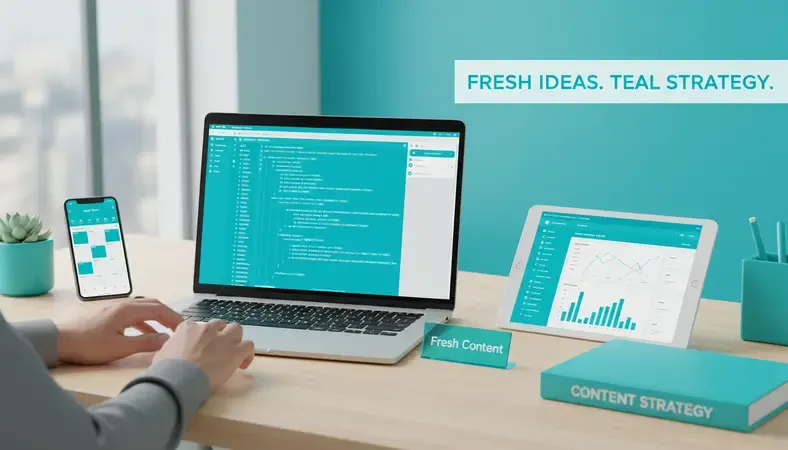 Content creator working on fresh content strategy with multiple screens showing analytics and content planning tools