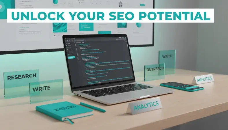 Content creation workflow showing research, writing, and outreach phases with collaboration tools and analytics dashboards