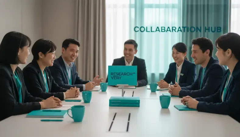 Professional networking event with content creators and industry experts discussing collaboration opportunities