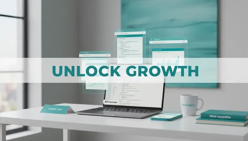 Professional SEO workspace with analytics dashboards and optimization tools